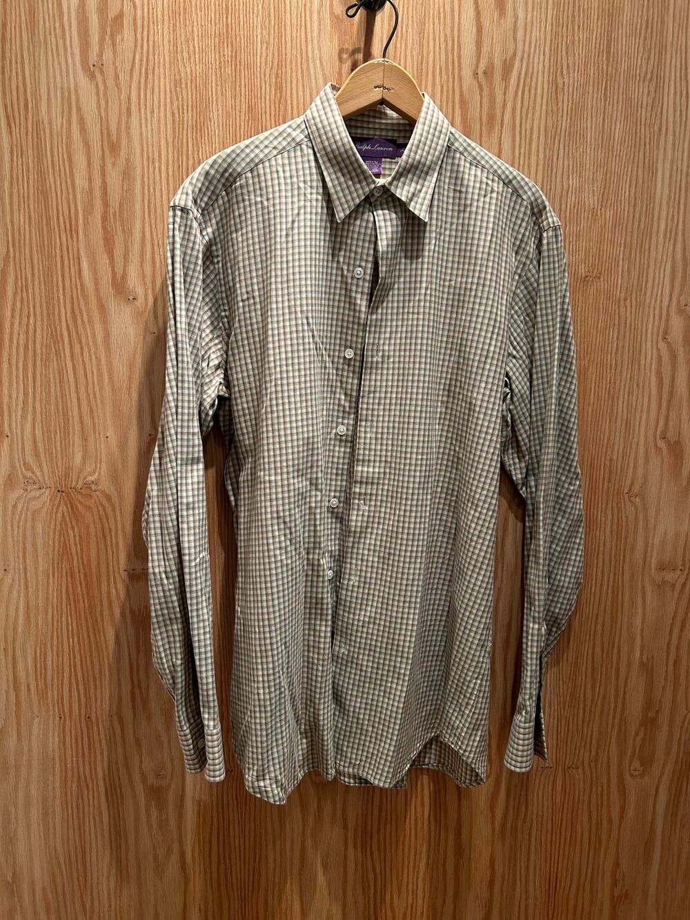 Vintage 90s Purple Label Ralph Lauren Check Plaid Blue Brown Ombre Men's Medium